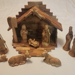 Bethlehem, Holy Land  Hand Carved Olive Wood Nativity Complete with Figures